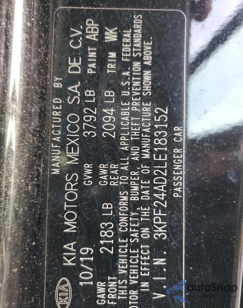 2020 Kia Forte Fe z USA, uszkodzony, nr VIN 3KPF24AD2LE183152